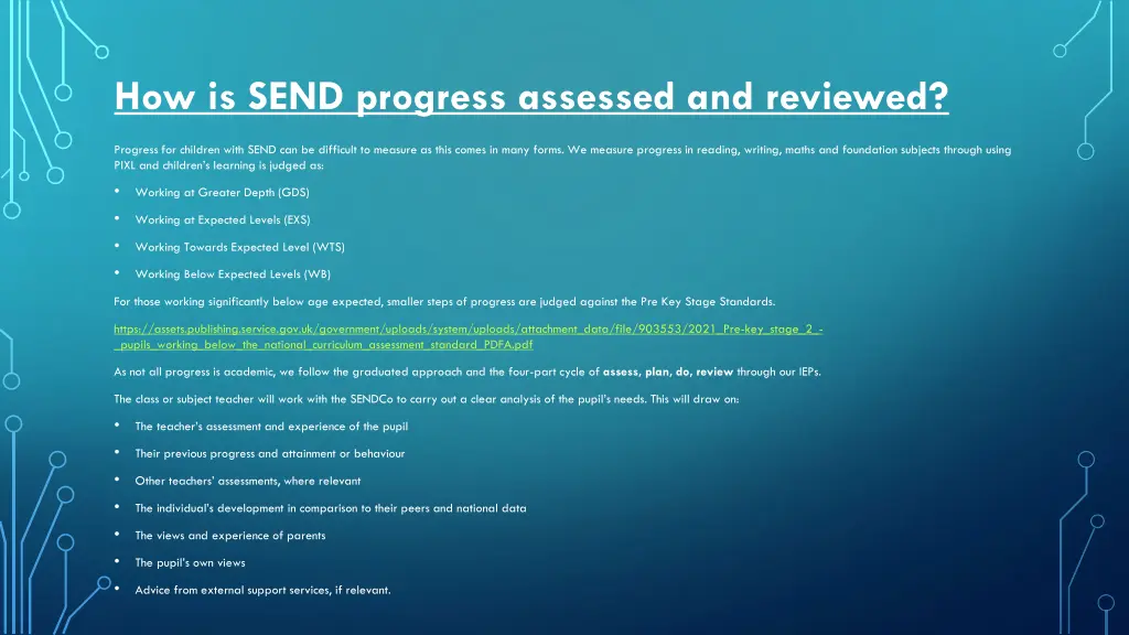 how is send progress assessed and reviewed