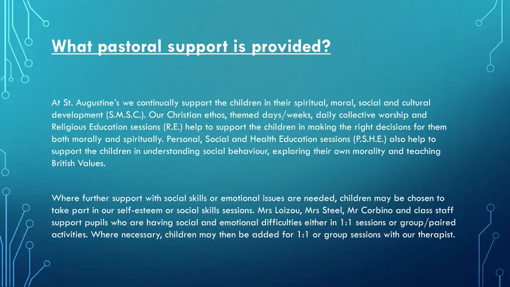 what pastoral support is provided
