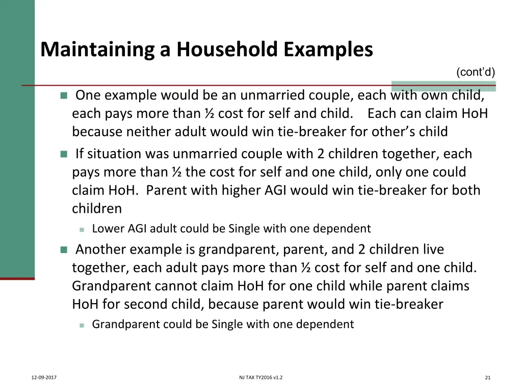 maintaining a household examples 1