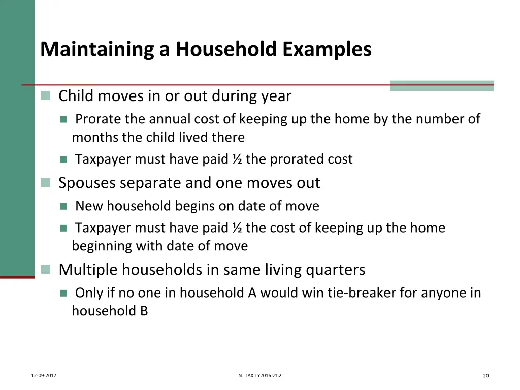maintaining a household examples