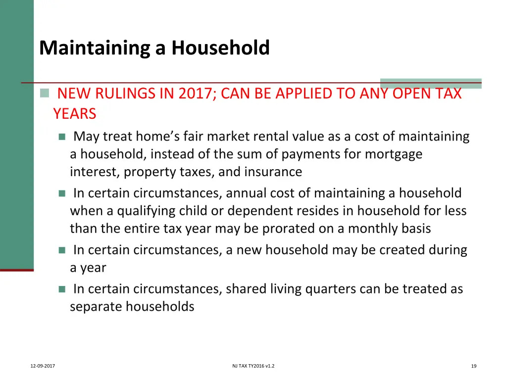 maintaining a household