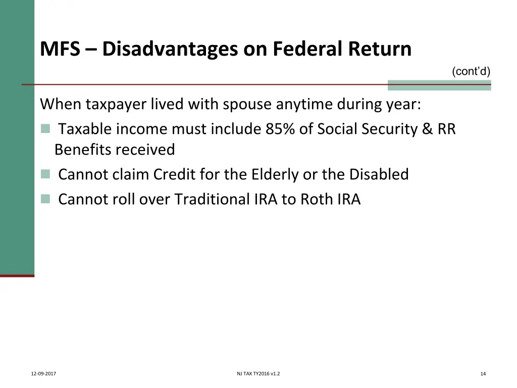 mfs disadvantages on federal return 1