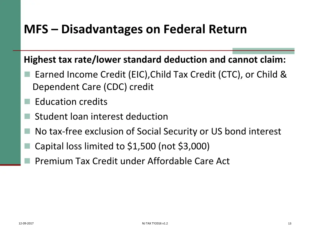 mfs disadvantages on federal return