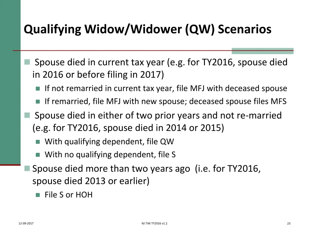 qualifying widow widower qw scenarios