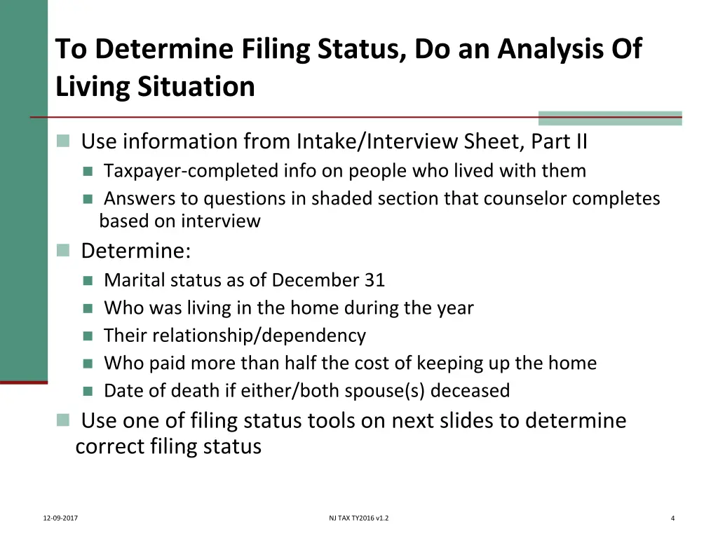 to determine filing status do an analysis