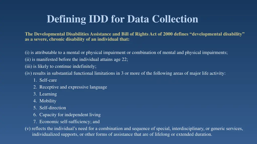 defining idd for data collection