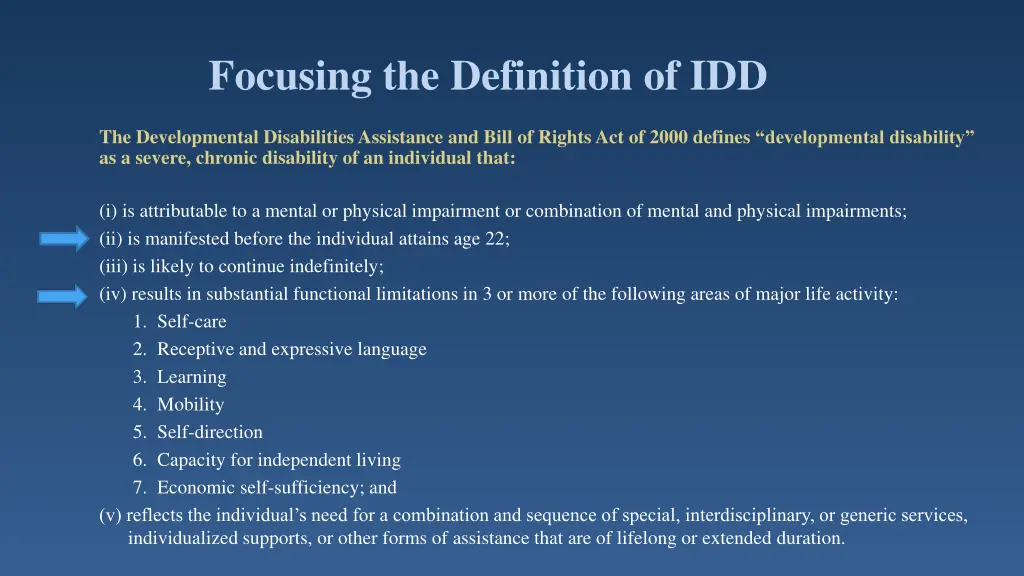 focusing the definition of idd