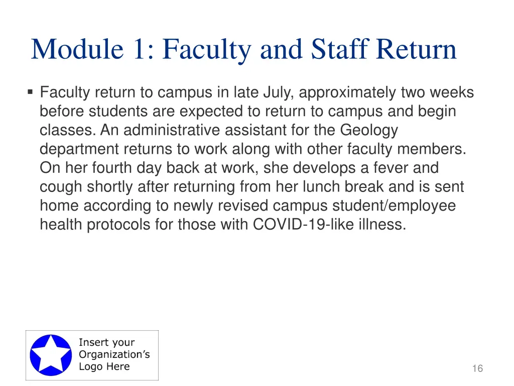 module 1 faculty and staff return
