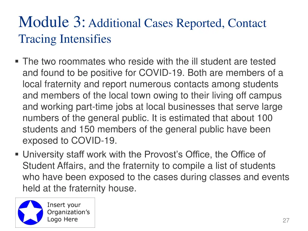 module 3 additional cases reported contact