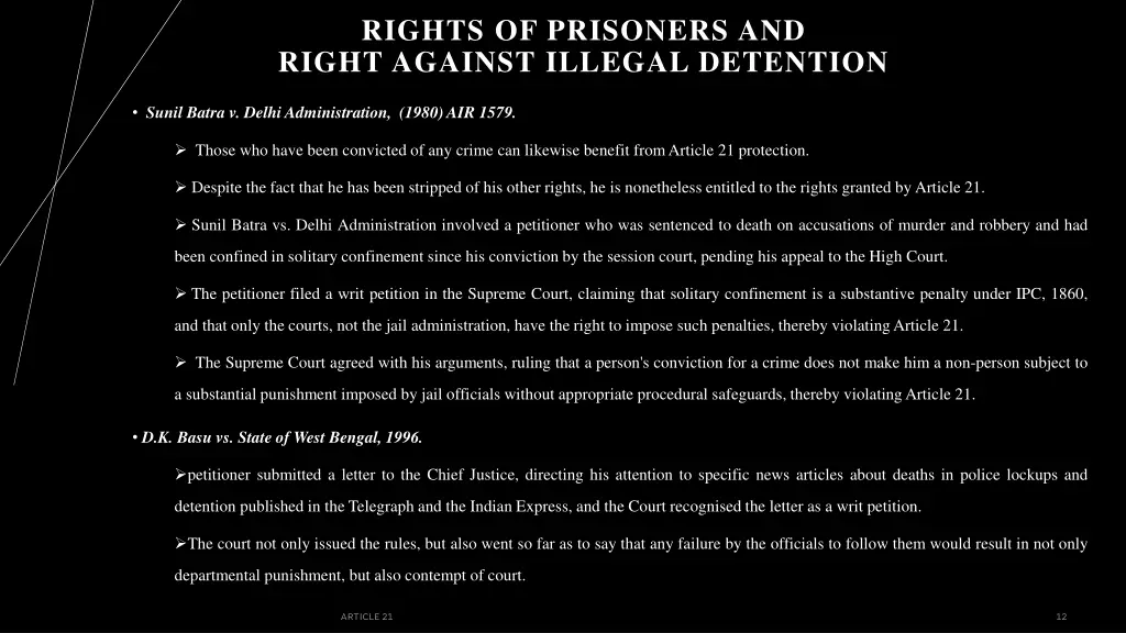 rights of prisoners and right against illegal