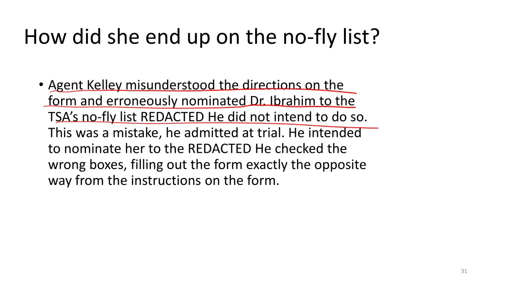 how did she end up on the no fly list
