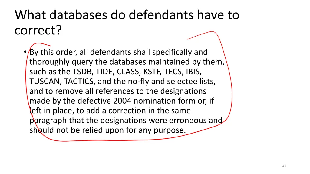 what databases do defendants have to correct