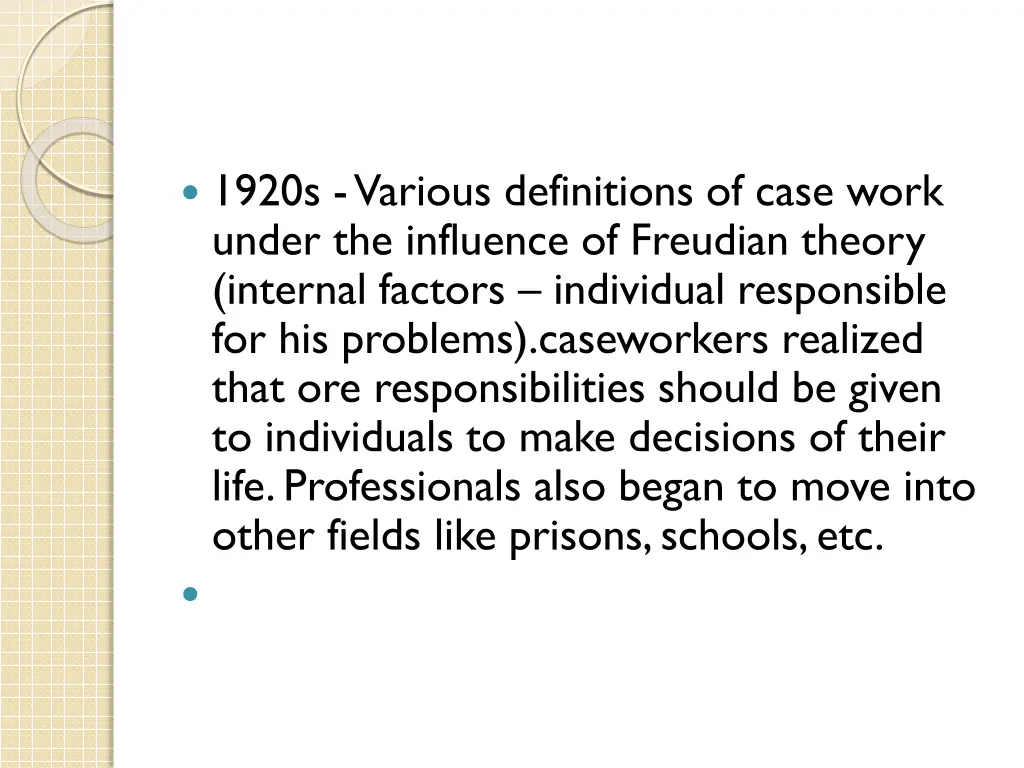 1920s various definitions of case work under