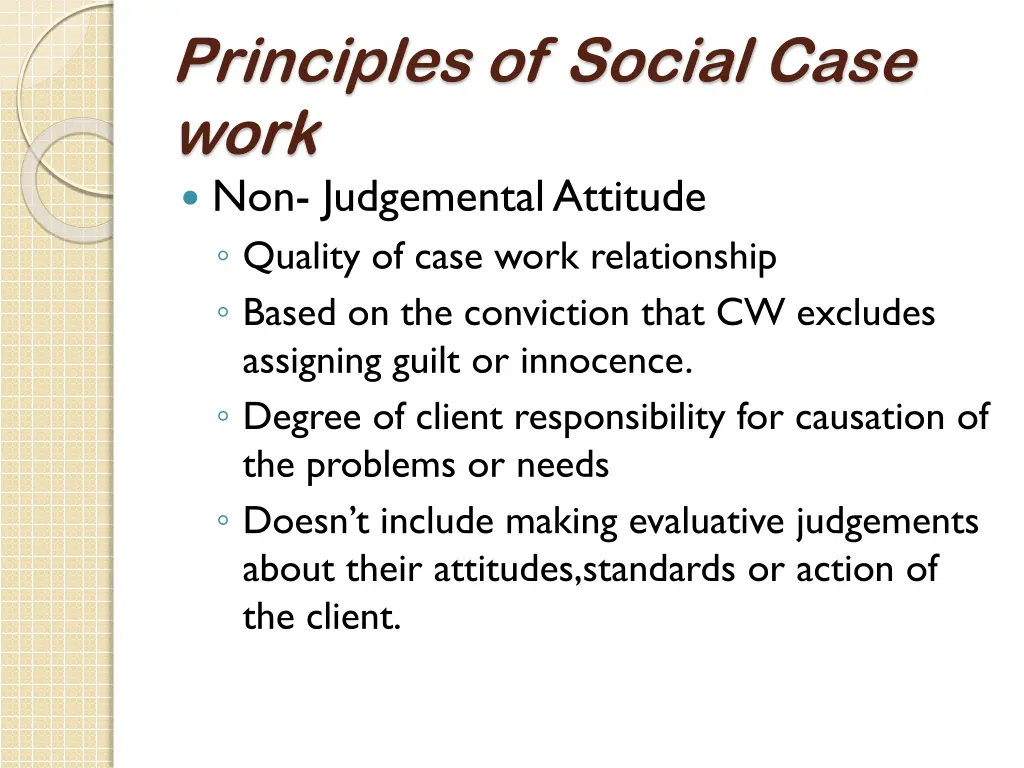 principles of social case work non judgemental