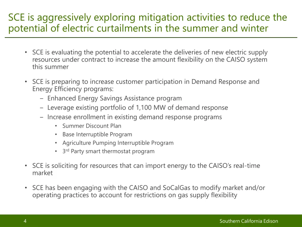 sce is aggressively exploring mitigation