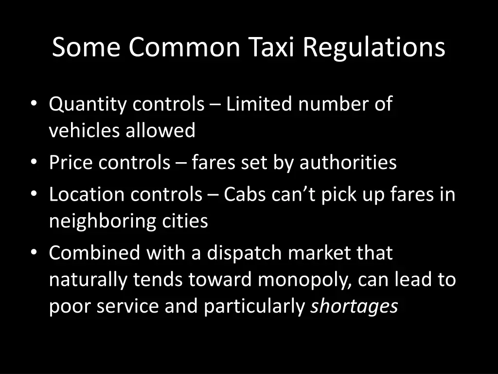 some common taxi regulations