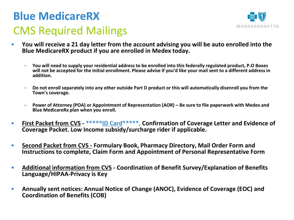 blue medicarerx cms required mailings