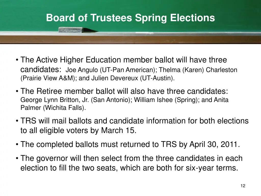board of trustees spring elections
