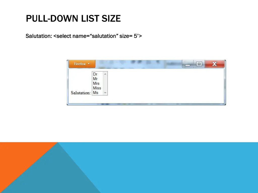 pull down list size