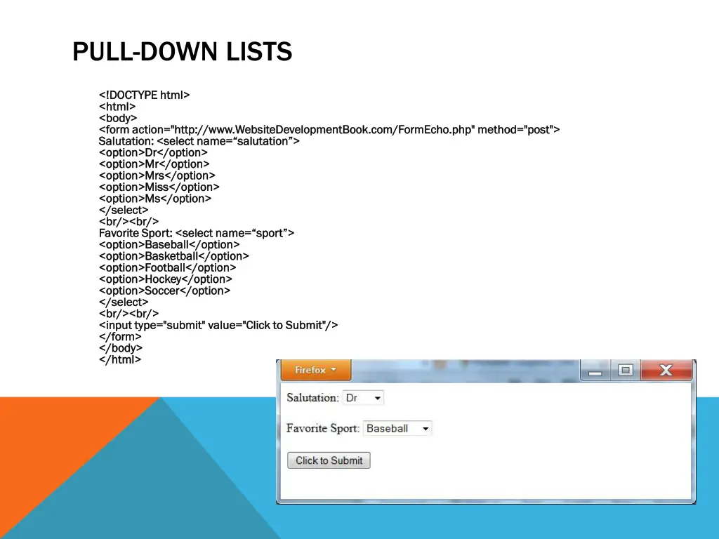 pull down lists