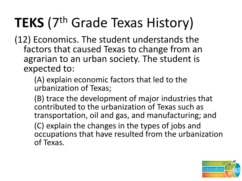 teks 7 th grade texas history 12 economics