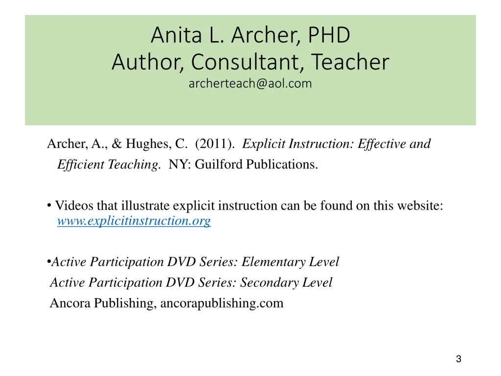 anita l archer phd author consultant teacher