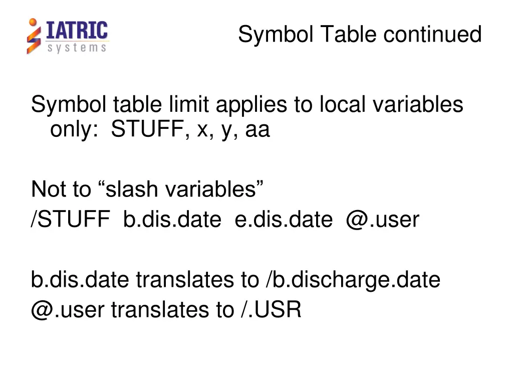 symbol table continued