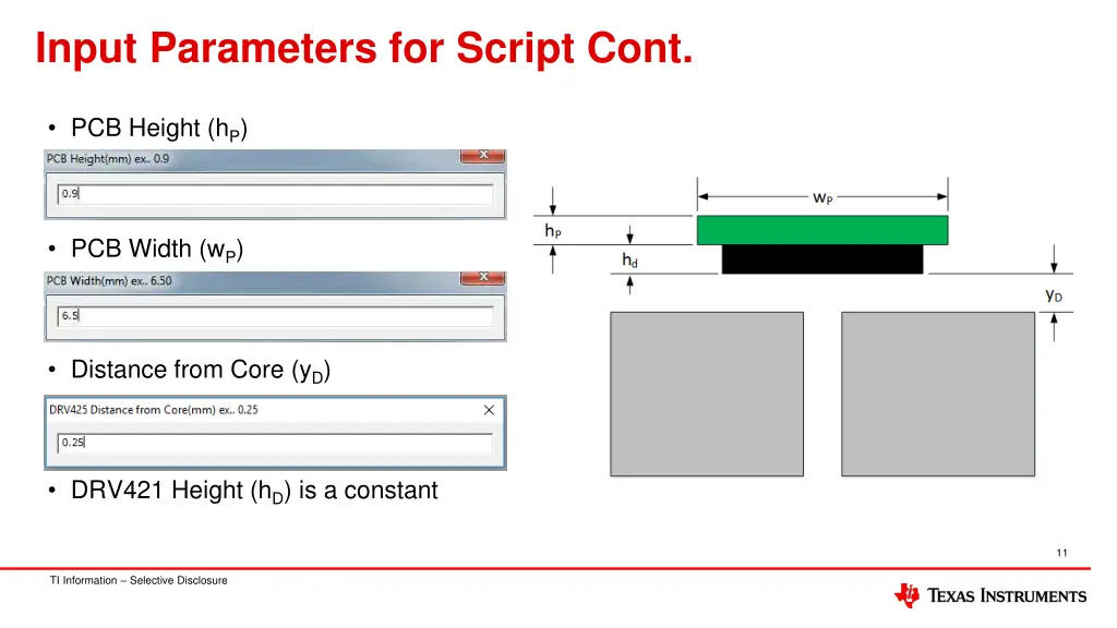 input parameters for script cont 3