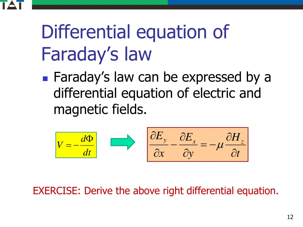 differential equation of faraday s law faraday