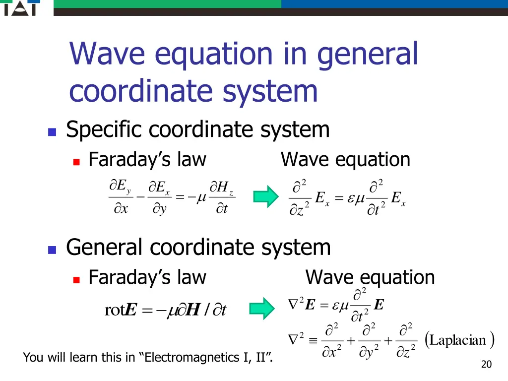wave equation in general coordinate system