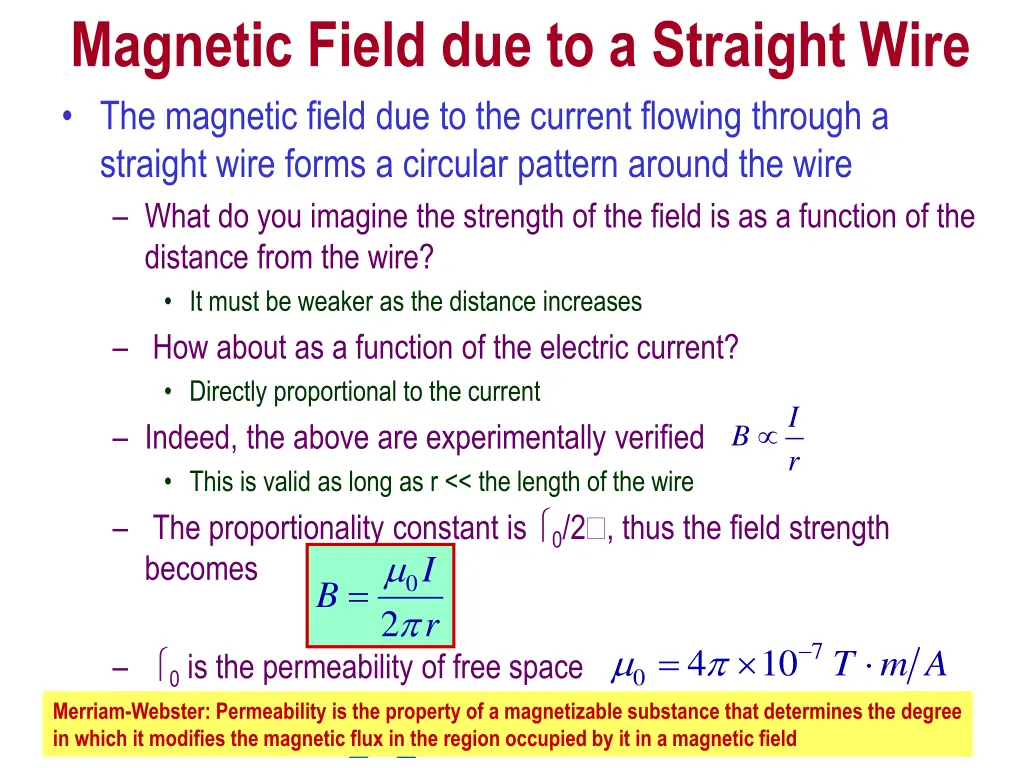 magnetic field due to a straight wire