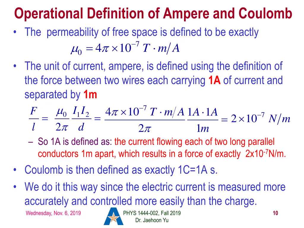 operational definition of ampere and coulomb