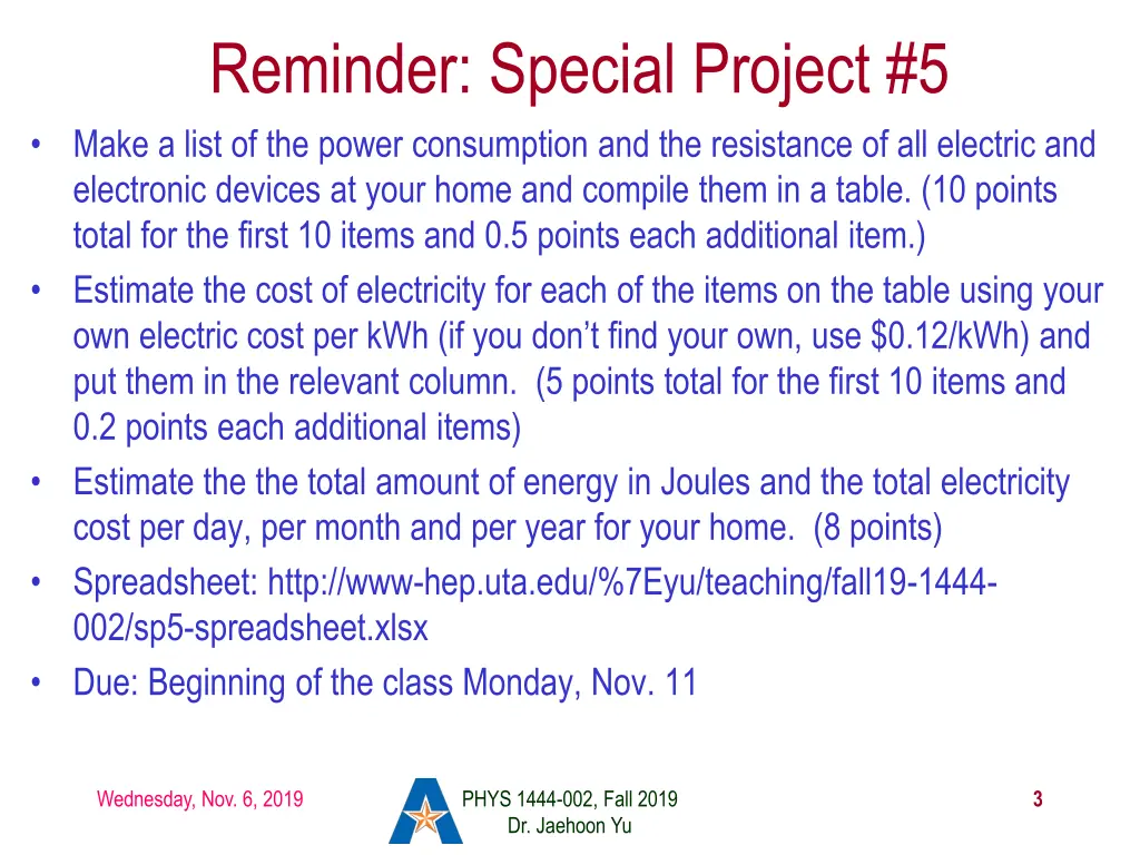reminder special project 5 make a list