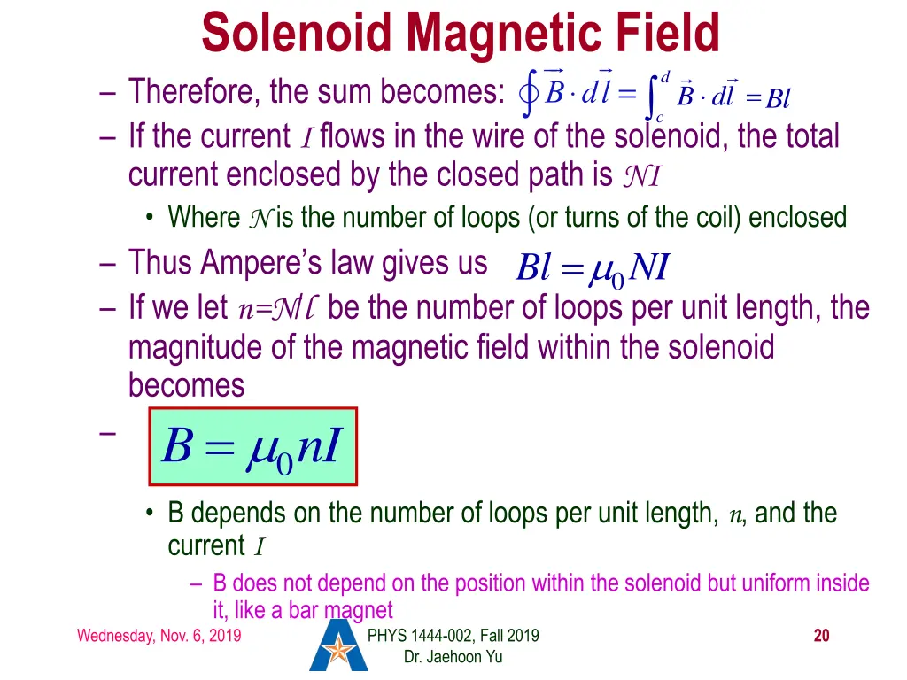 solenoid magnetic field therefore the sum becomes