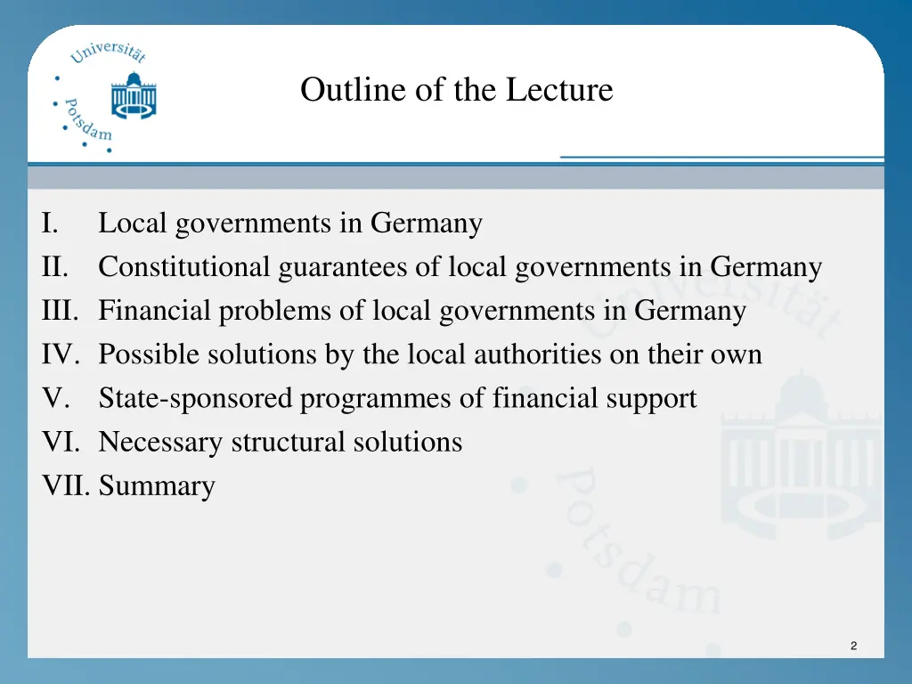 outline of the lecture