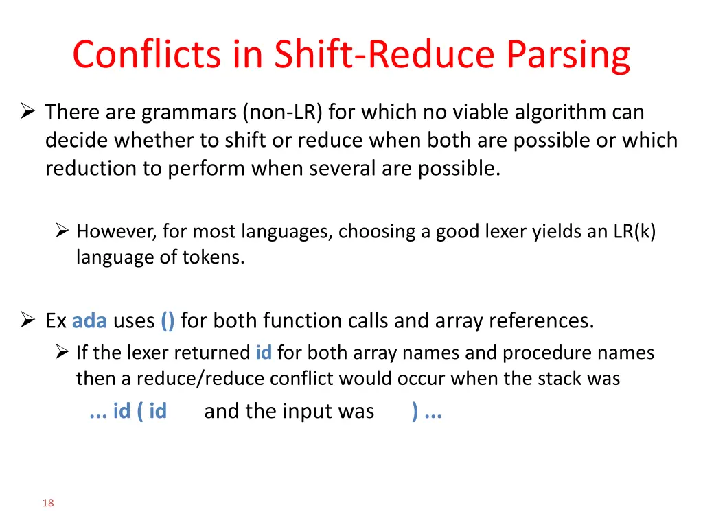 conflicts in shift reduce parsing