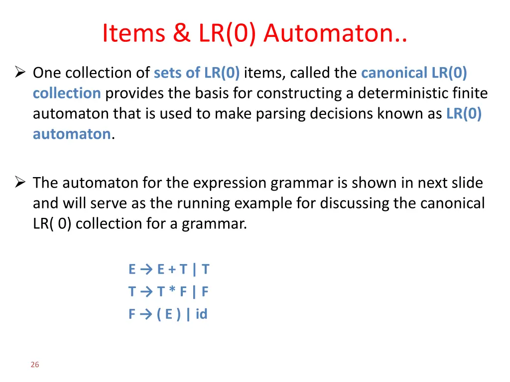 items lr 0 automaton 1