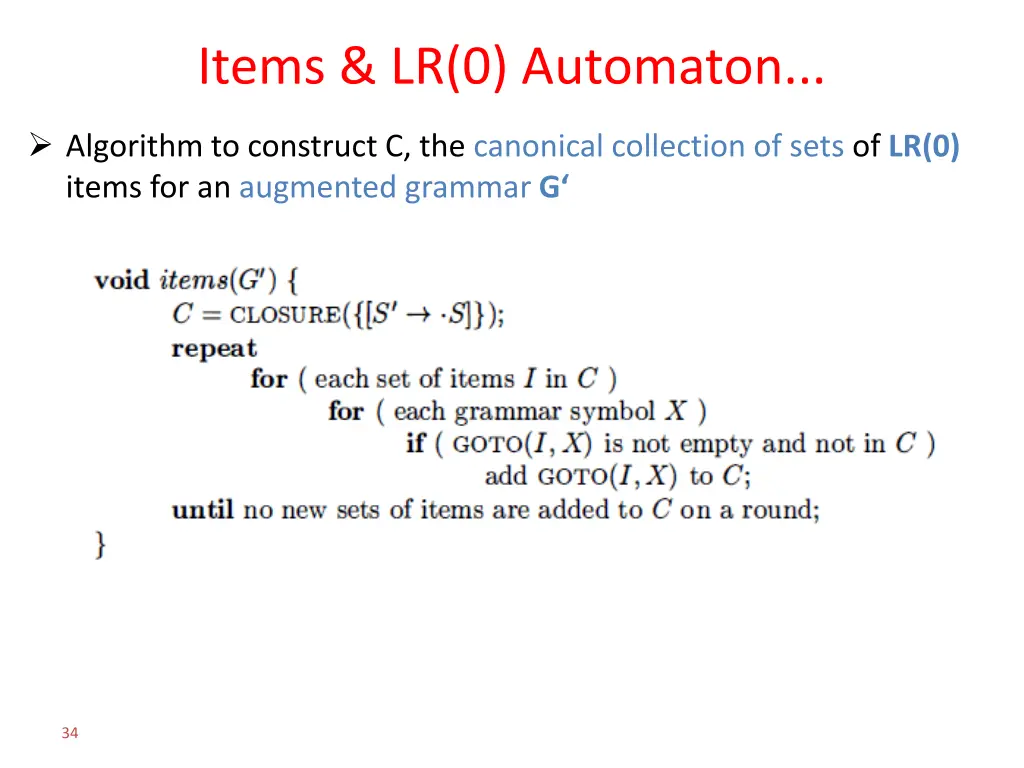 items lr 0 automaton 9