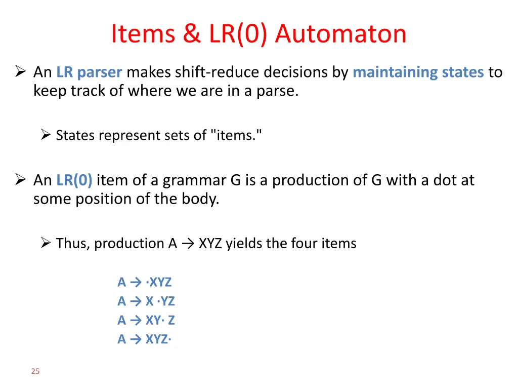 items lr 0 automaton