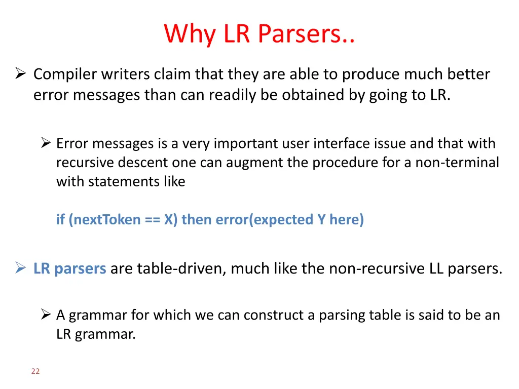 why lr parsers 1