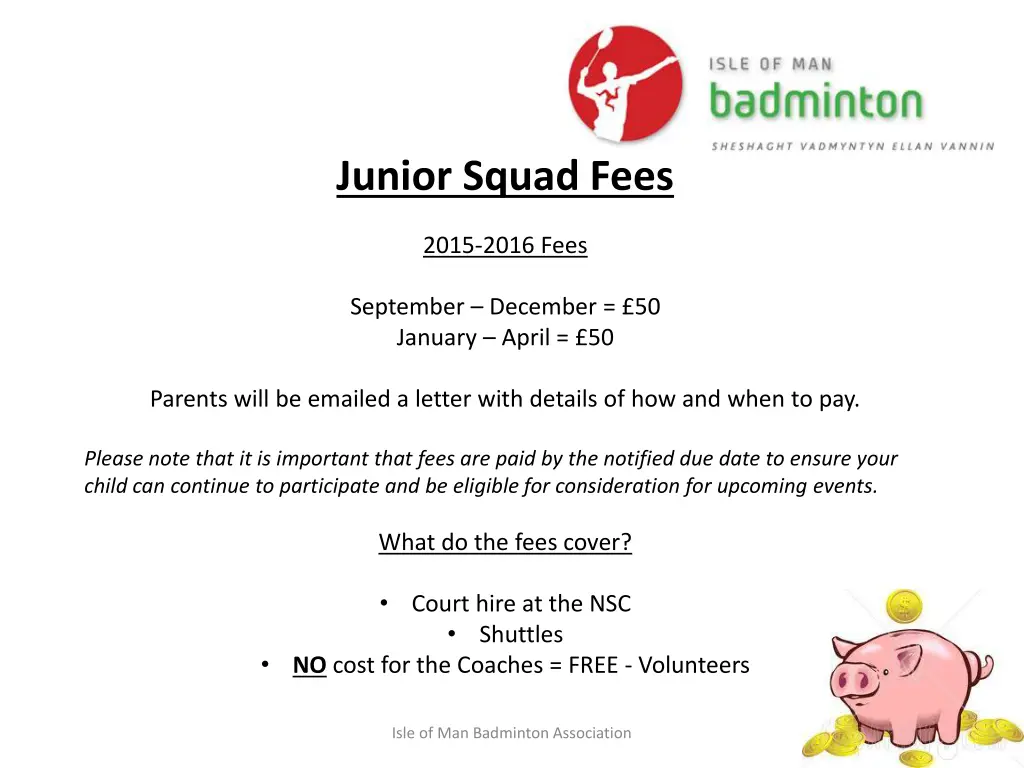 junior squad fees