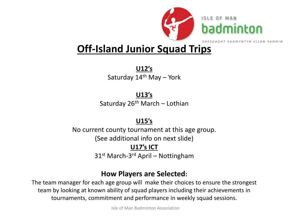 off island junior squad trips