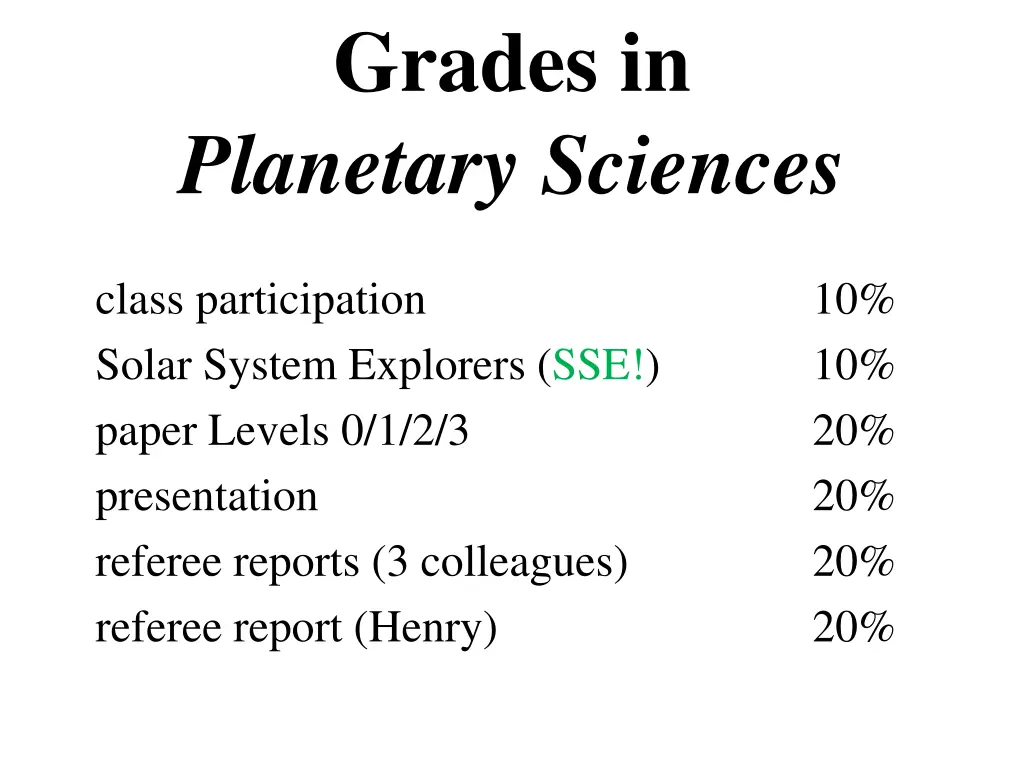 grades in planetary sciences