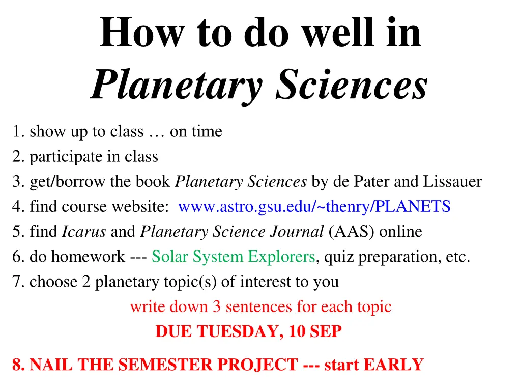 how to do well in planetary sciences