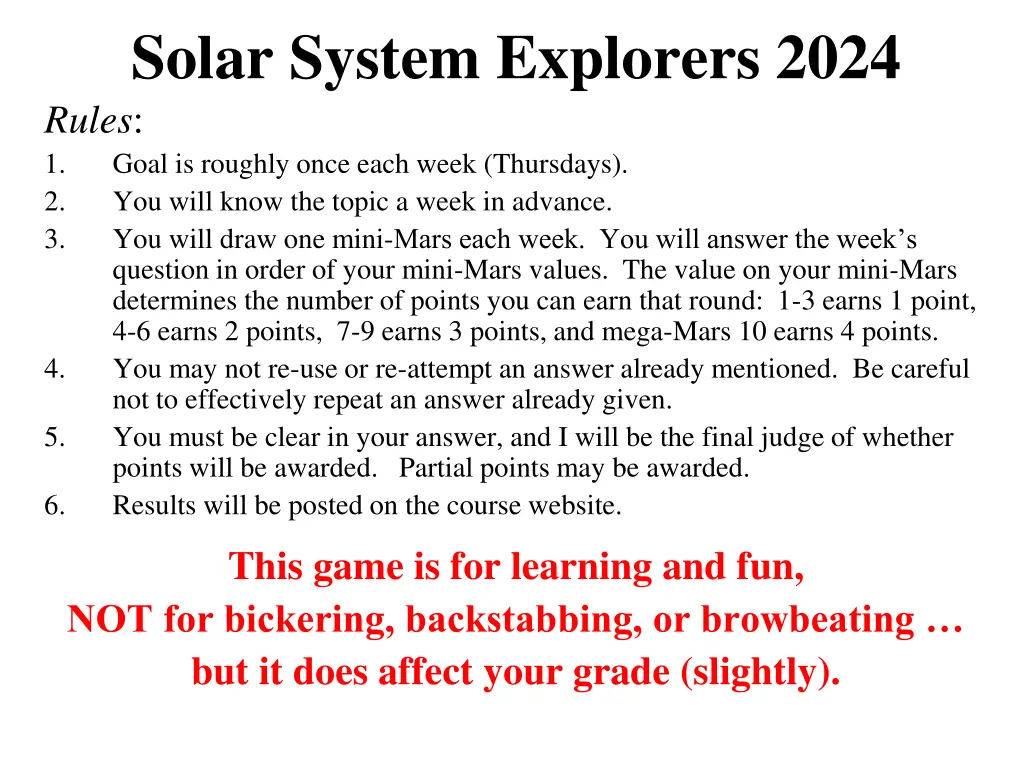 solar system explorers 2024 rules 1 goal