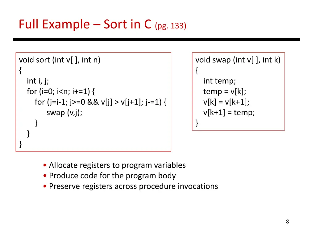 full example sort in c pg 133