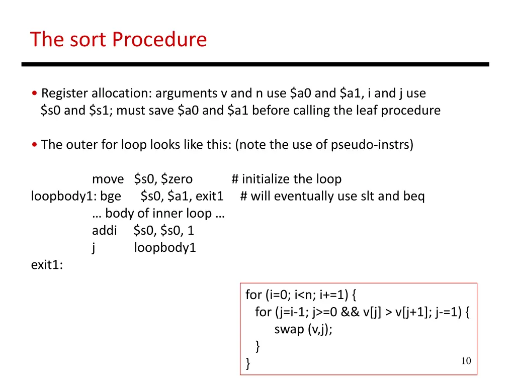 the sort procedure