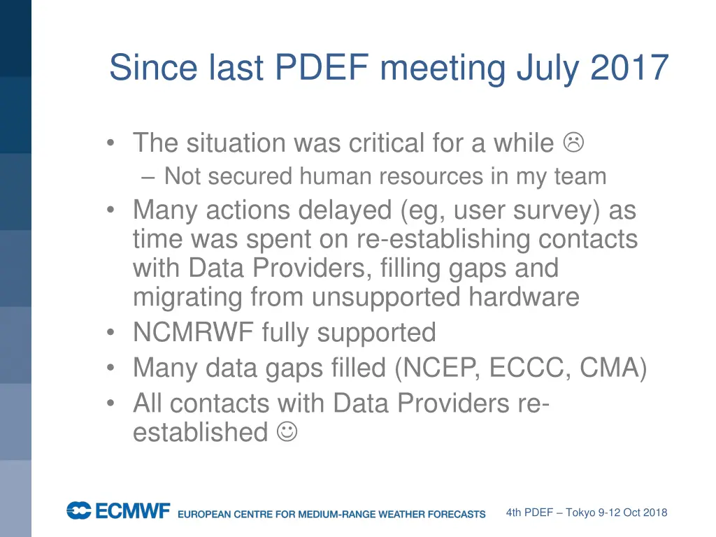 since last pdef meeting july 2017