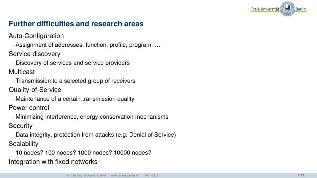further difficulties and research areas