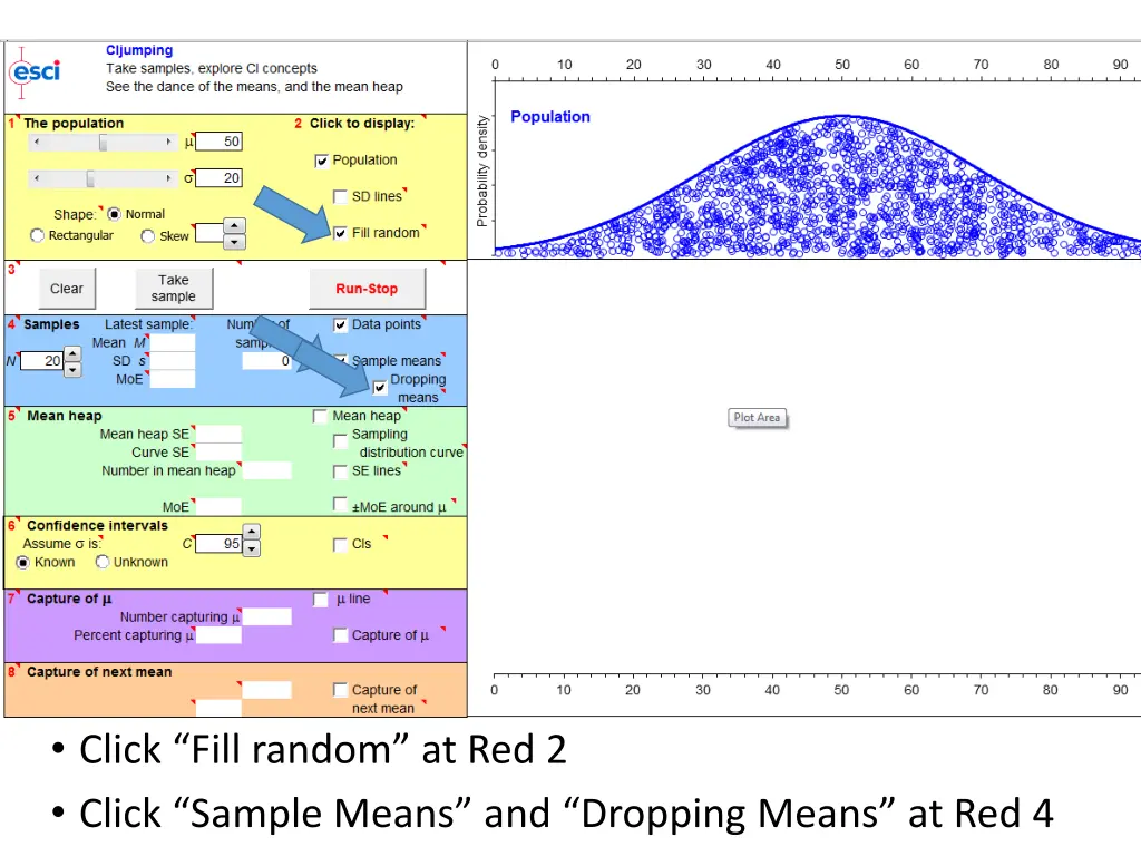 click fill random at red 2 click sample means
